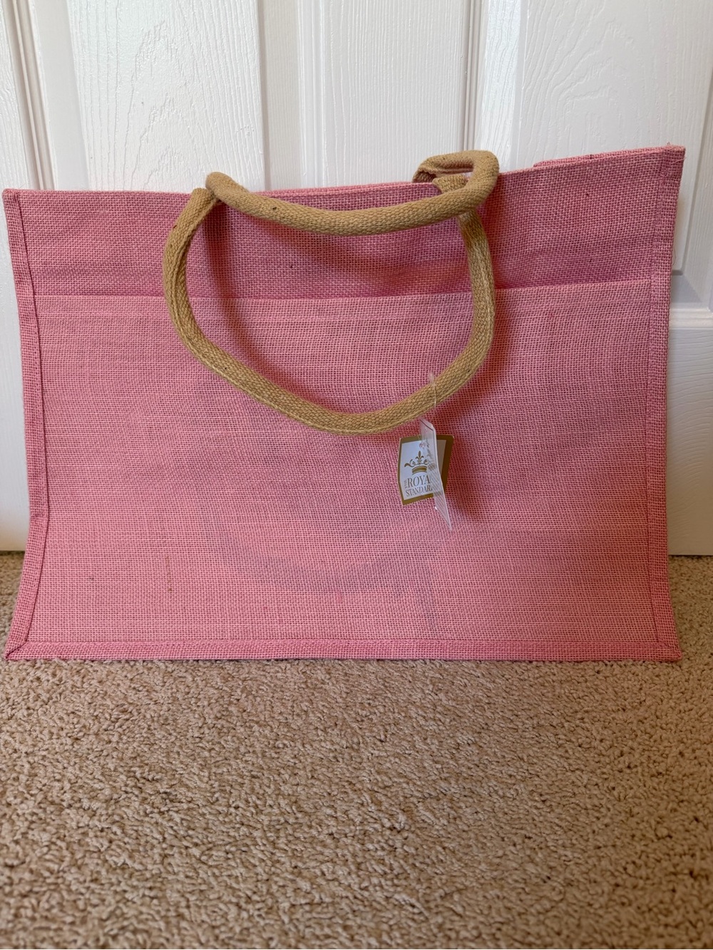 The Royal Standard Pink Jute Burlap Market Tote Bag Front Pocket NWT
